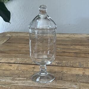 Princess House Heritage Glass Apothecary Jar 8.75" Etched Bird & Floral Design